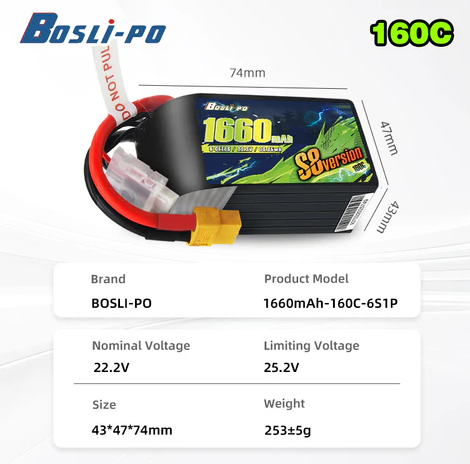 BosLipo 1660mAh 160C XT60 6C
