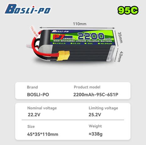 BosLipo 2200mAh 95C XT60 6C